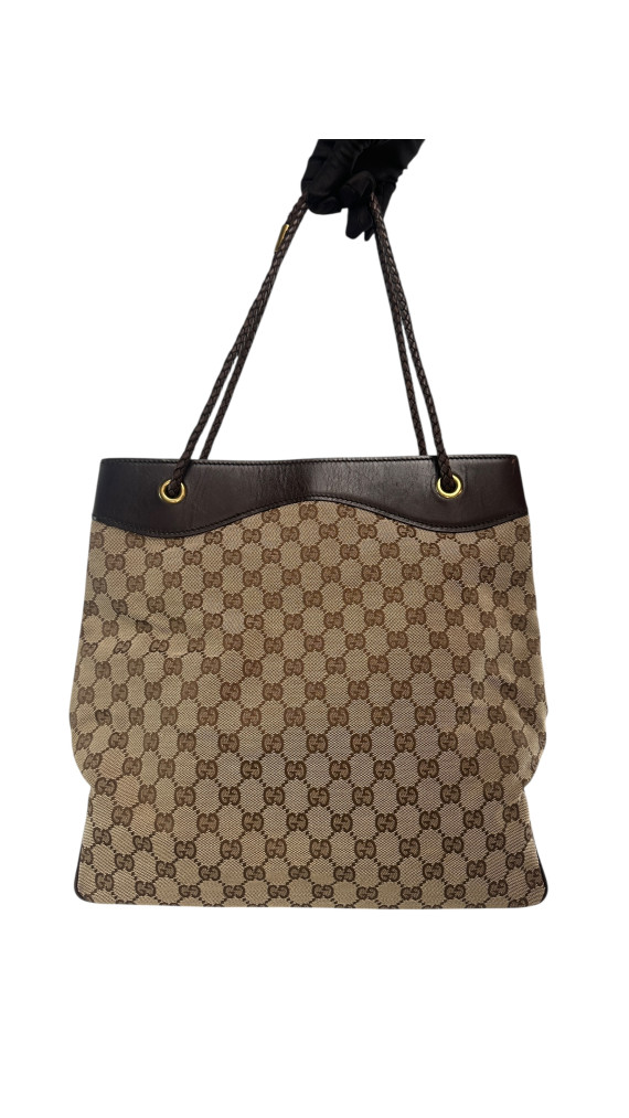 Gucci GG Canvas Tote Bag med lærdetaljer