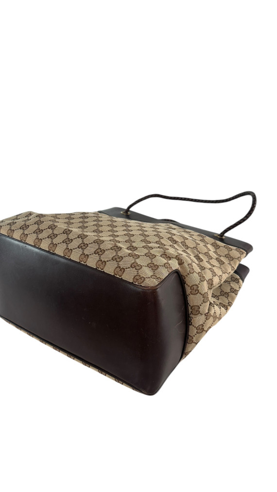 Gucci GG Canvas Tote Bag med lærdetaljer
