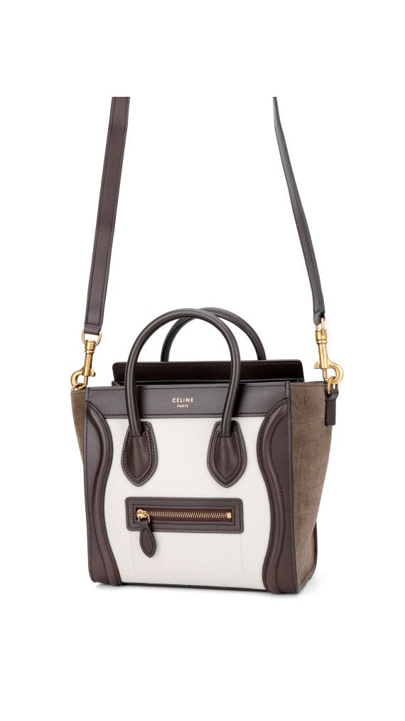 Celine Luggage Tote Tricolor Skinn med Crossbody Stropp