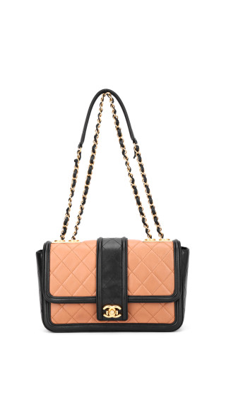 Chanel Two Tone Flap Bag Beige Sort Skinn