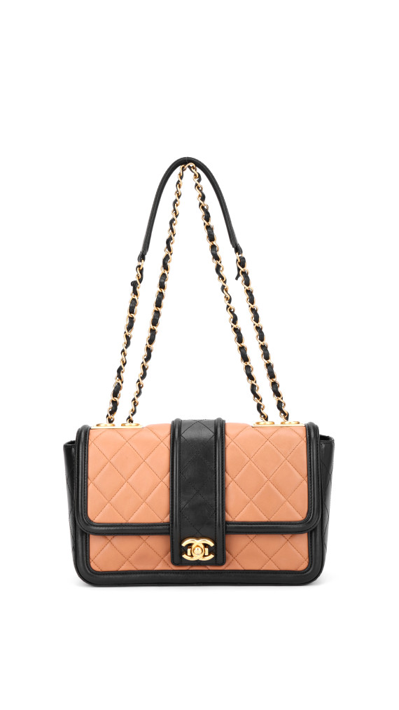Chanel Two Tone Flap Bag Beige Sort Skinn