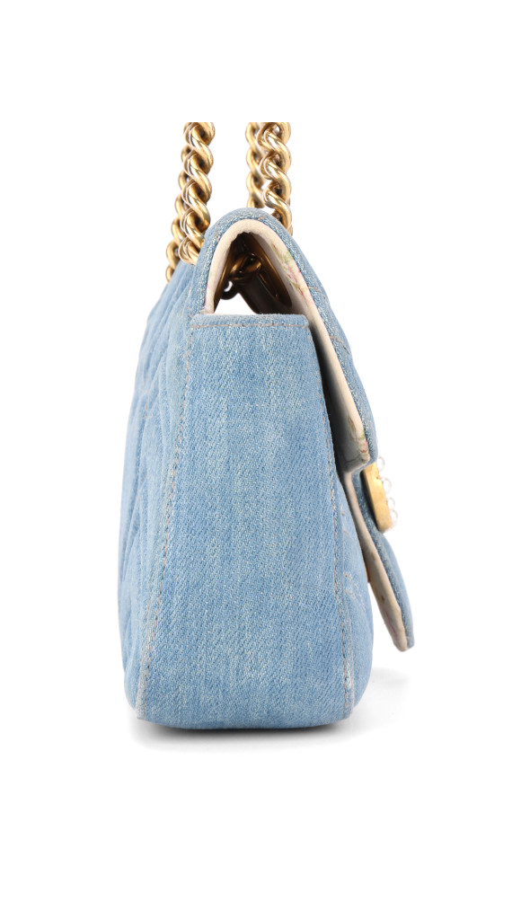 Gucci Pearly GG Marmont Bag i Lyseblå Denim