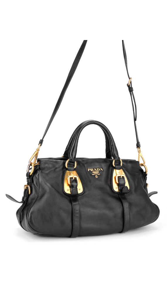 Prada Vitello Daino Gaufre Leather Shoulder Bag i Sort
