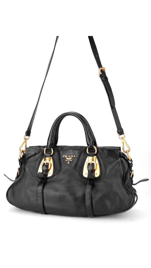 Prada Vitello Daino Gaufre Leather Shoulder Bag i Sort