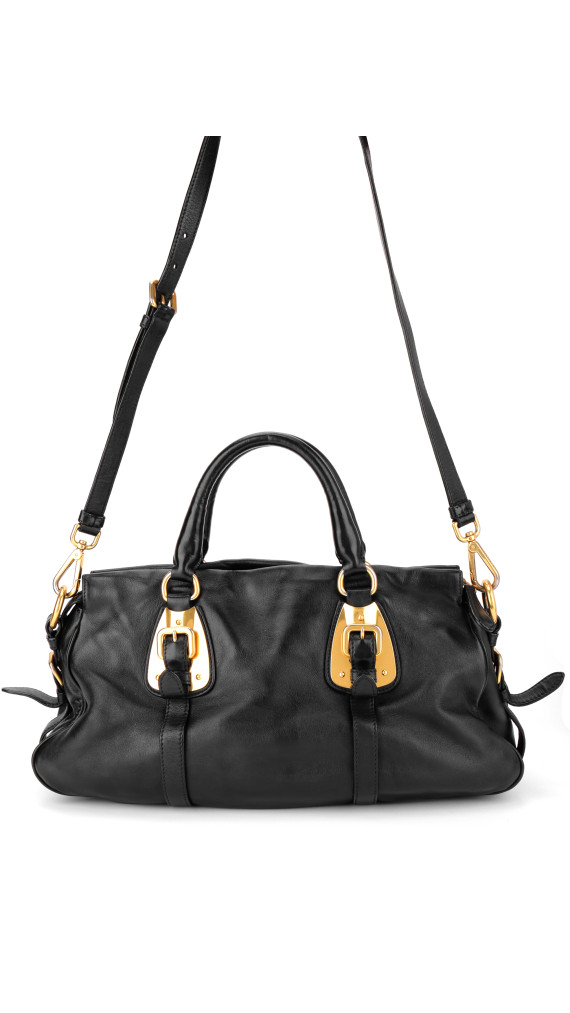 Prada Vitello Daino Gaufre Leather Shoulder Bag i Sort