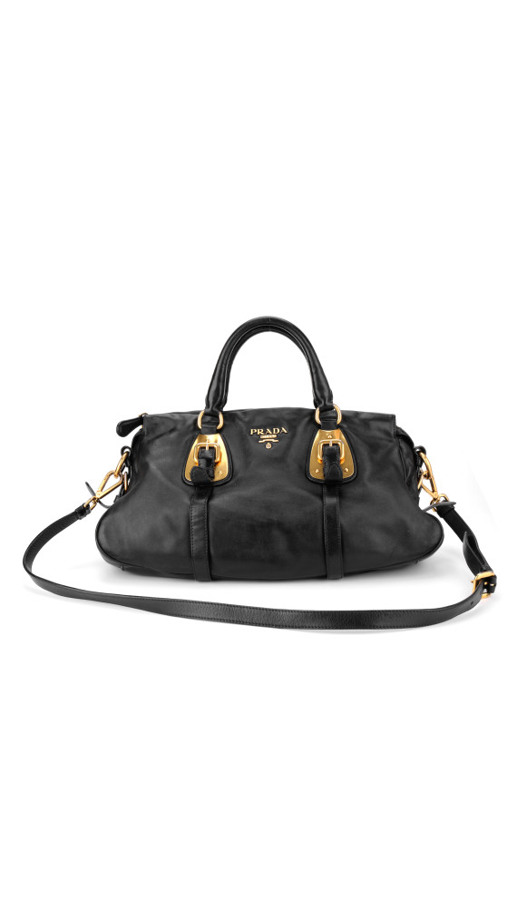 Prada Vitello Daino Gaufre Leather Shoulder Bag i Sort