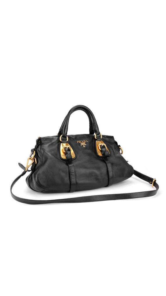Prada Vitello Daino Gaufre Leather Shoulder Bag i Sort