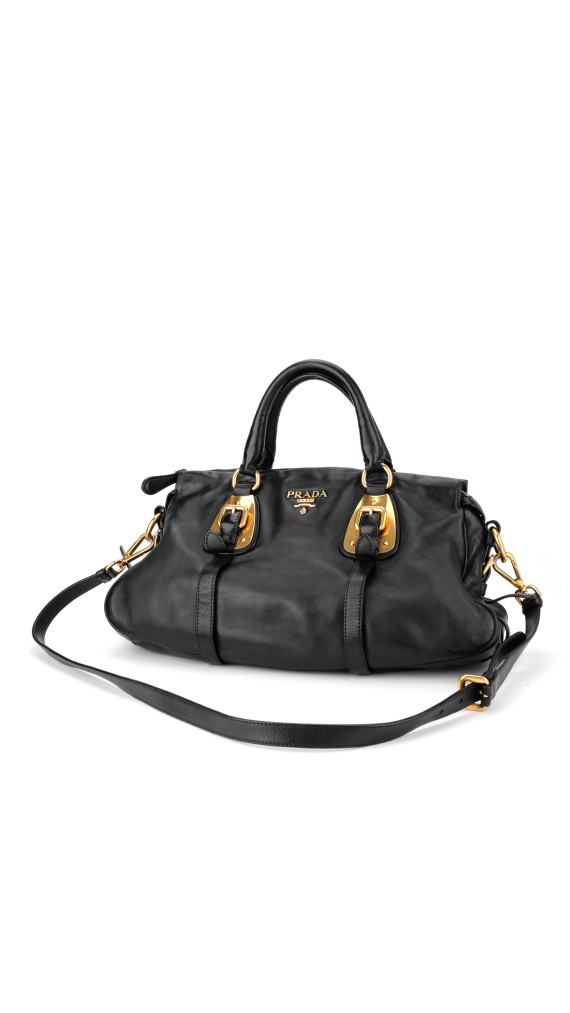 Prada Vitello Daino Gaufre Leather Shoulder Bag i Sort