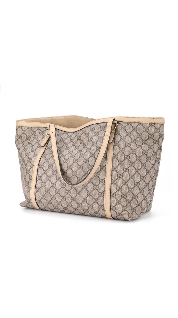 Gucci GG Supreme Canvas Tote Bag med Beige Skinntrimm