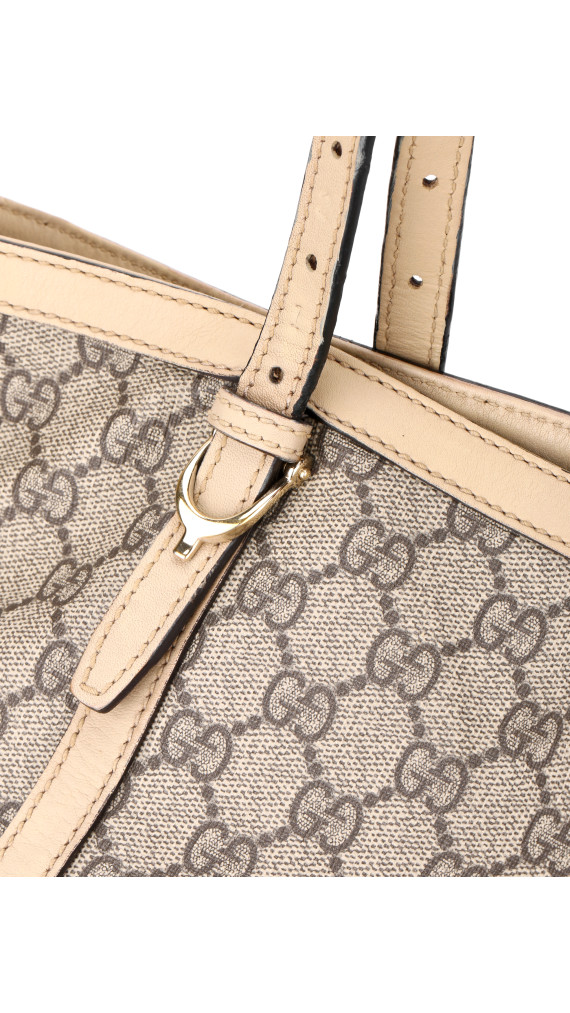 Gucci GG Supreme Canvas Tote Bag med Beige Skinntrimm