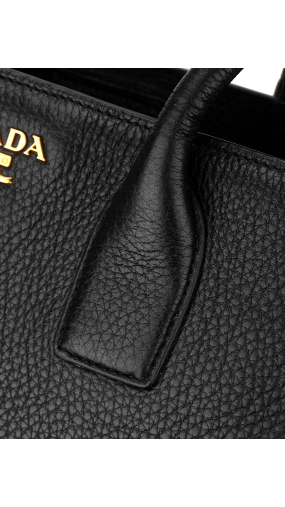 Prada Vitello Phenix Leather Shopper Tote i Sort