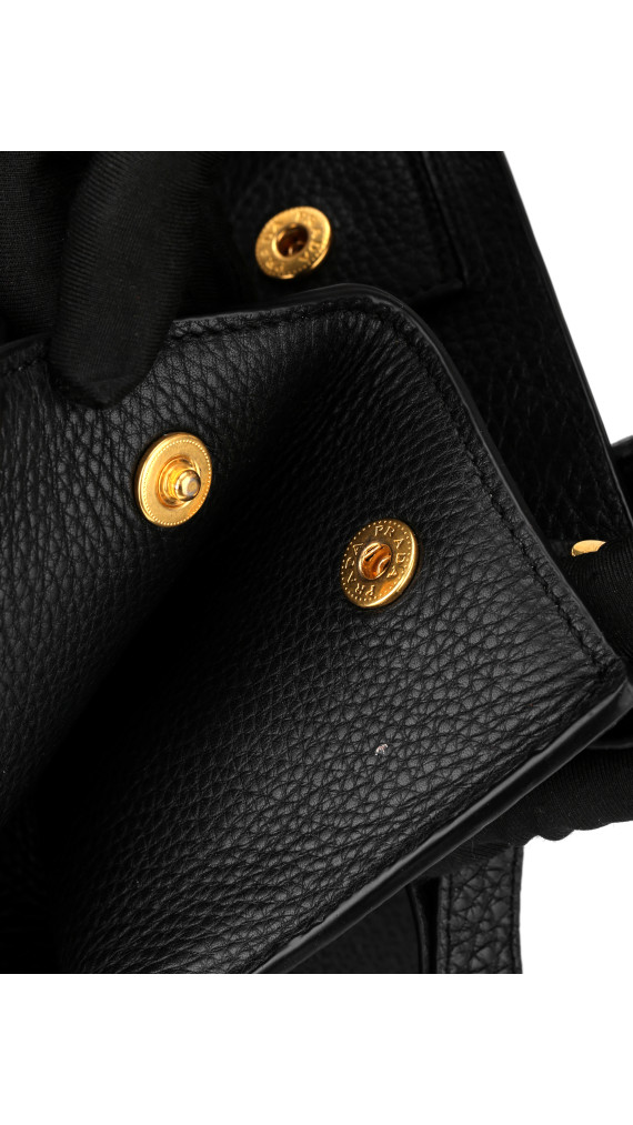 Prada Vitello Phenix Leather Shopper Tote i Sort