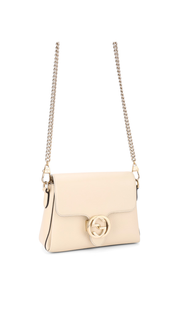 Gucci Interlocking GG Chain Shoulder Bag i Hvit Skinn