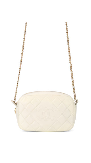 Chanel Quilted Camera Bag i Hvit Skinn