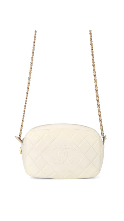 Chanel Quilted Camera Bag i Hvit Skinn