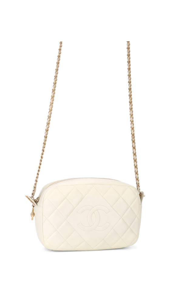 Chanel Quilted Camera Bag i Hvit Skinn