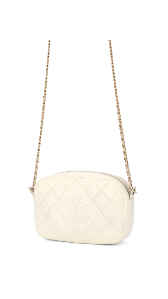 Chanel Quilted Camera Bag i Hvit Skinn