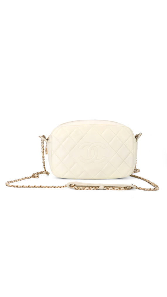 Chanel Quilted Camera Bag i Hvit Skinn