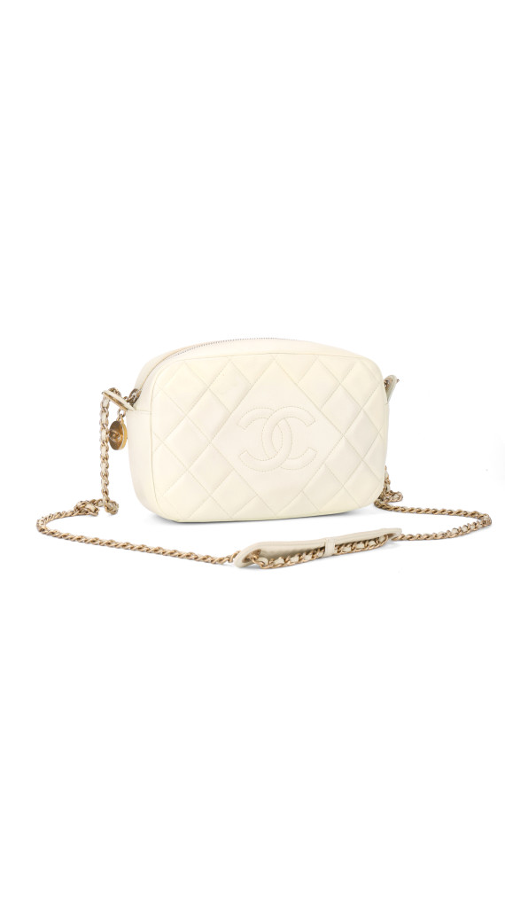 Chanel Quilted Camera Bag i Hvit Skinn