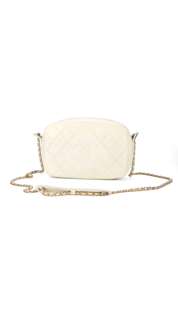 Chanel Quilted Camera Bag i Hvit Skinn