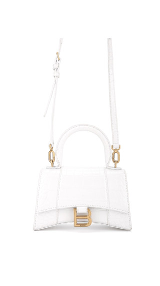 Balenciaga Hourglass Top Handle Bag – Hvit Krokopreget Skinn