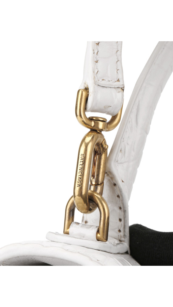 Balenciaga Hourglass Top Handle Bag – Hvit Krokopreget Skinn