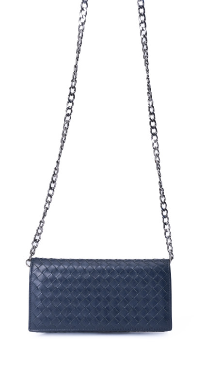 Bottega Veneta Continental Wallet – Intrecciato Skinn, Mørk Blå