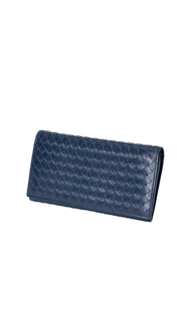Bottega Veneta Continental Wallet – Intrecciato Skinn, Mørk Blå