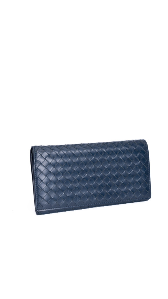 Bottega Veneta Continental Wallet – Intrecciato Skinn, Mørk Blå