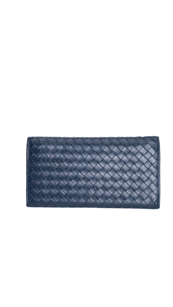 Bottega Veneta Continental Wallet – Intrecciato Skinn, Mørk Blå