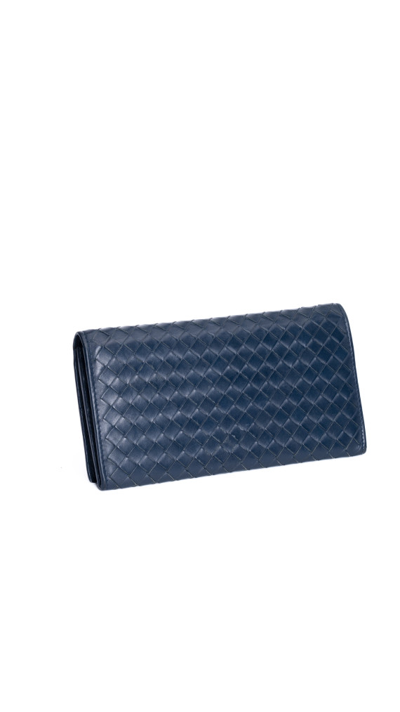 Bottega Veneta Continental Wallet – Intrecciato Skinn, Mørk Blå