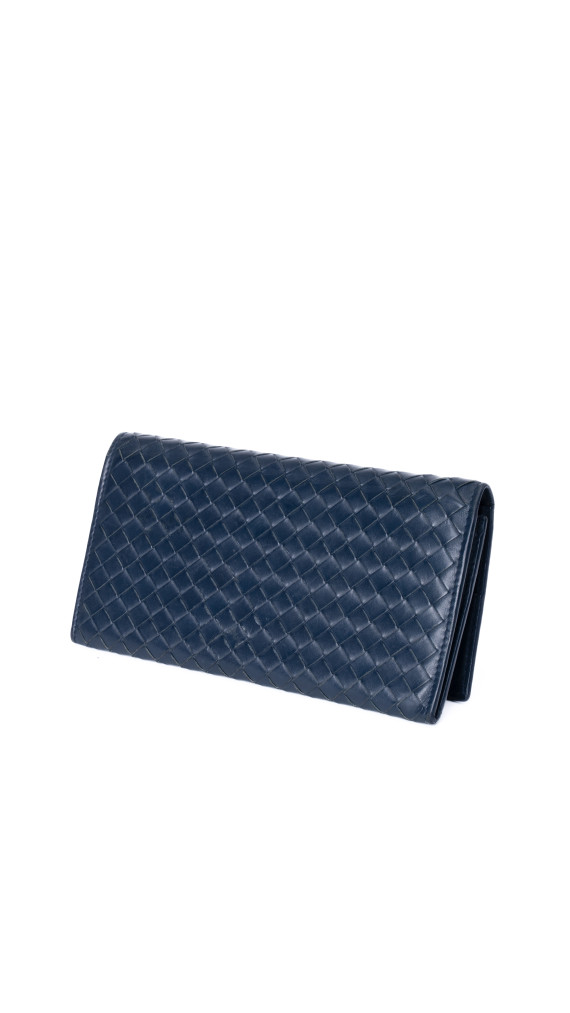 Bottega Veneta Continental Wallet – Intrecciato Skinn, Mørk Blå