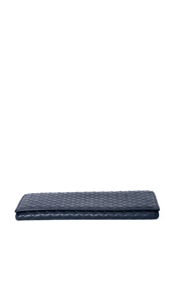 Bottega Veneta Continental Wallet – Intrecciato Skinn, Mørk Blå