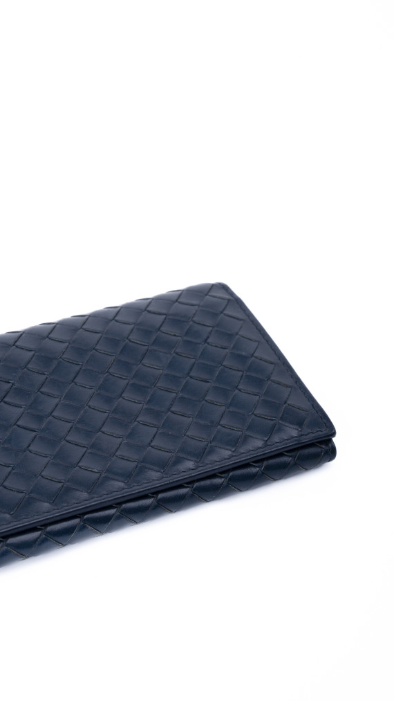 Bottega Veneta Continental Wallet – Intrecciato Skinn, Mørk Blå