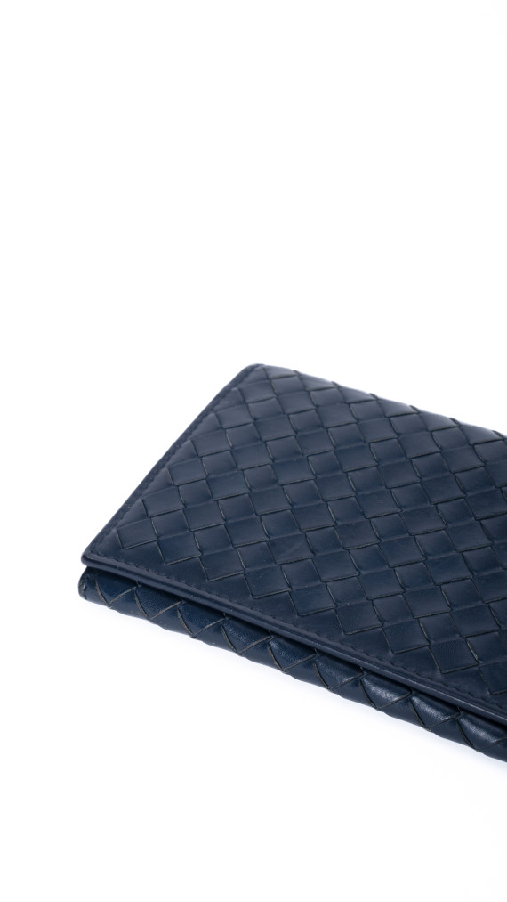 Bottega Veneta Continental Wallet – Intrecciato Skinn, Mørk Blå