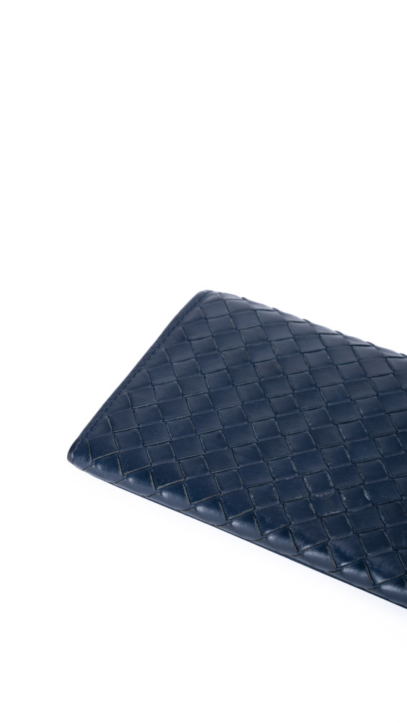 Bottega Veneta Continental Wallet – Intrecciato Skinn, Mørk Blå