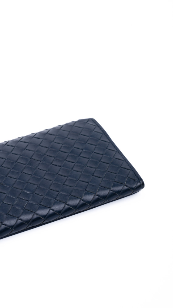 Bottega Veneta Continental Wallet – Intrecciato Skinn, Mørk Blå