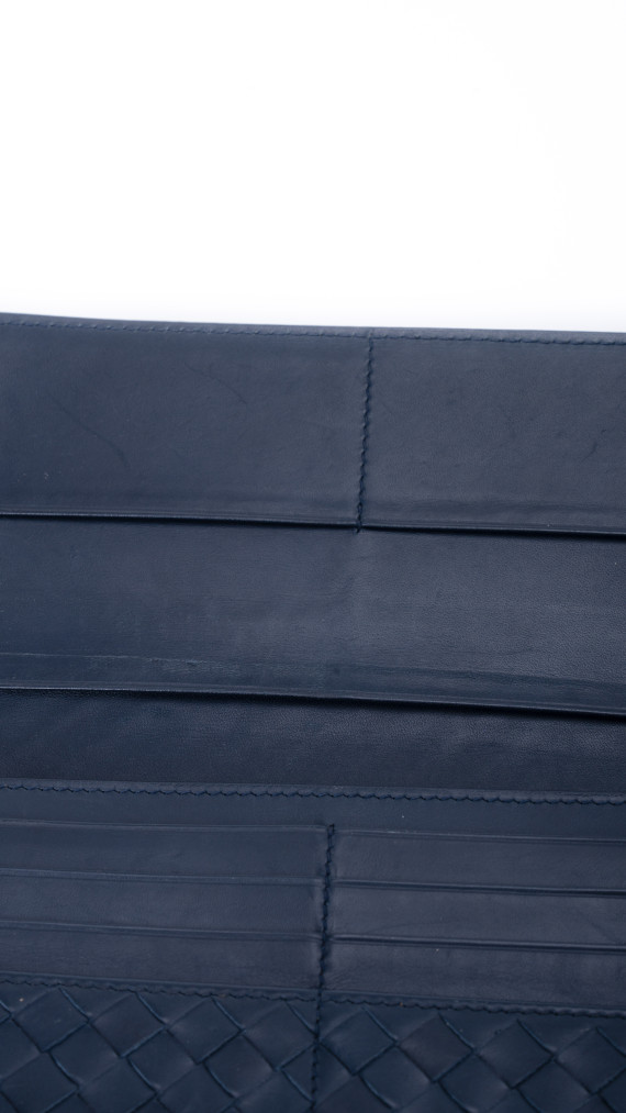 Bottega Veneta Continental Wallet – Intrecciato Skinn, Mørk Blå