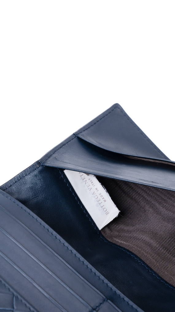 Bottega Veneta Continental Wallet – Intrecciato Skinn, Mørk Blå