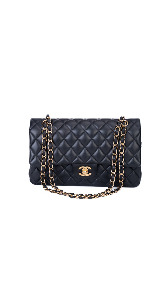 Chanel Classic Double Flap Bag – Sort Lammeskinn med Gullfarget Hardware