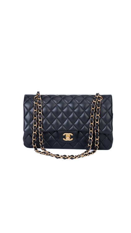 Chanel Classic Double Flap Bag – Sort Lammeskinn med Gullfarget Hardware