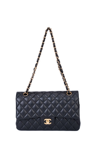 Chanel Classic Double Flap Bag – Sort Lammeskinn med Gullfarget Hardware