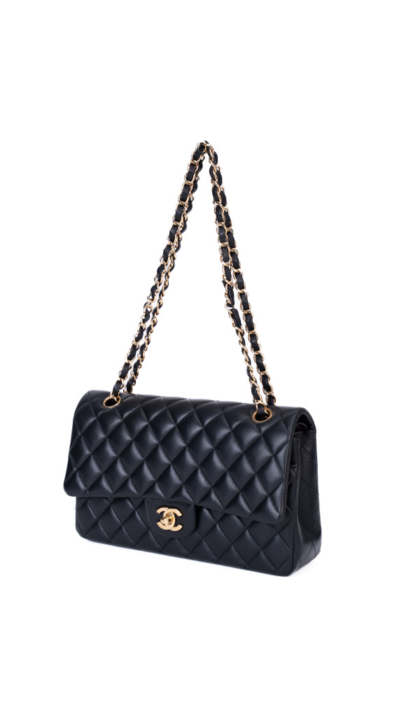 Chanel Classic Double Flap Bag – Sort Lammeskinn med Gullfarget Hardware
