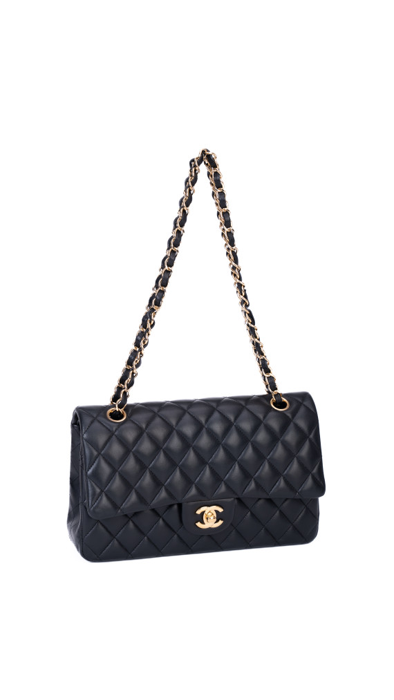 Chanel Classic Double Flap Bag – Sort Lammeskinn med Gullfarget Hardware
