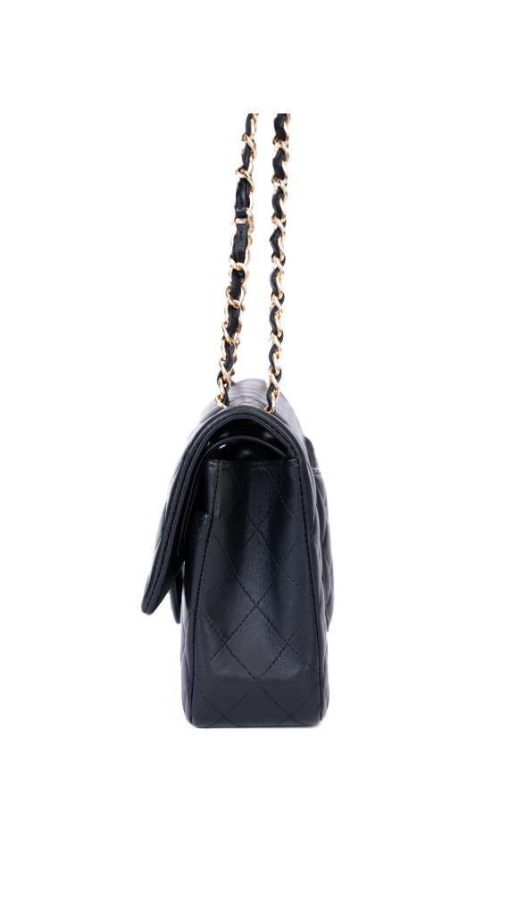 Chanel Classic Double Flap Bag – Sort Lammeskinn med Gullfarget Hardware
