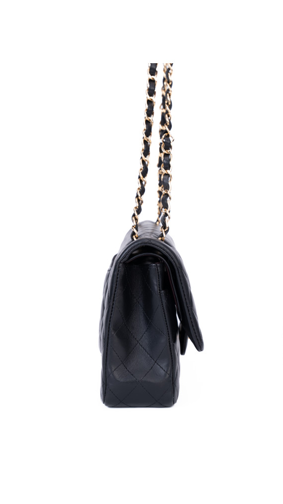 Chanel Classic Double Flap Bag – Sort Lammeskinn med Gullfarget Hardware