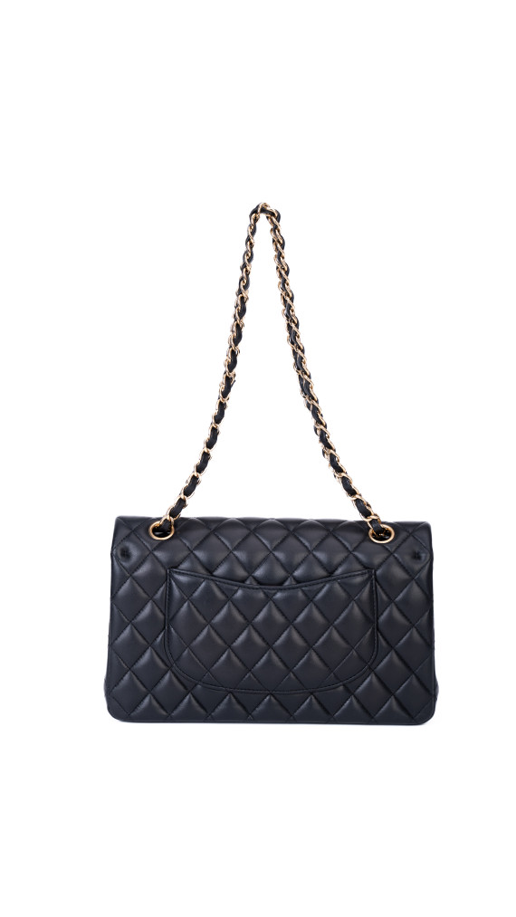 Chanel Classic Double Flap Bag – Sort Lammeskinn med Gullfarget Hardware