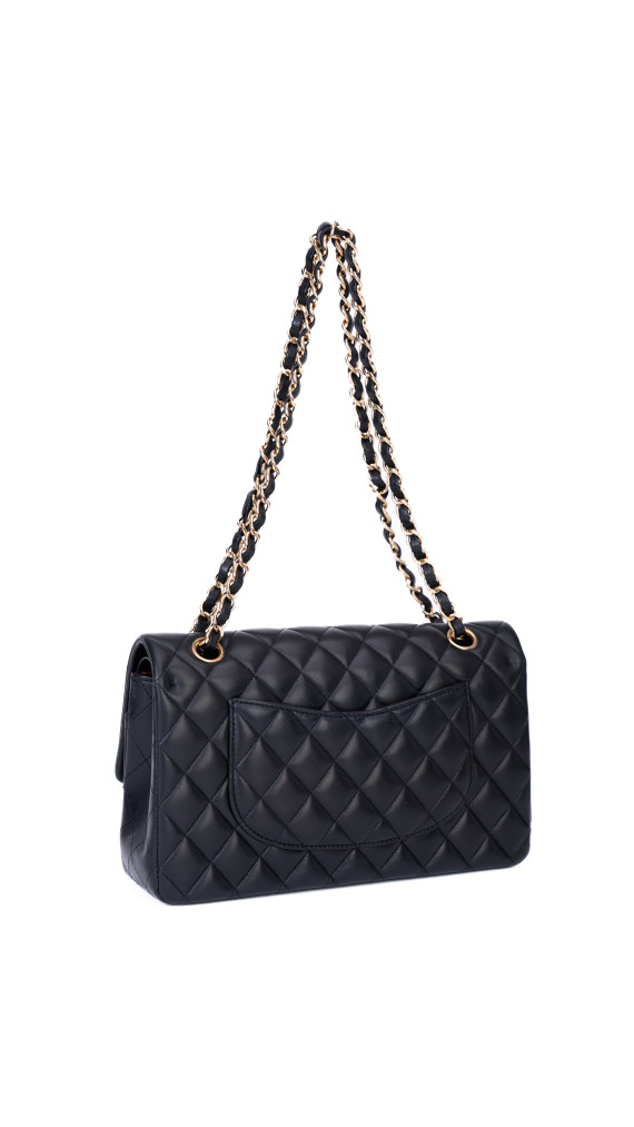 Chanel Classic Double Flap Bag – Sort Lammeskinn med Gullfarget Hardware