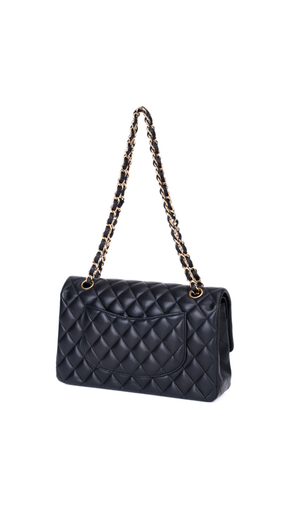Chanel Classic Double Flap Bag – Sort Lammeskinn med Gullfarget Hardware