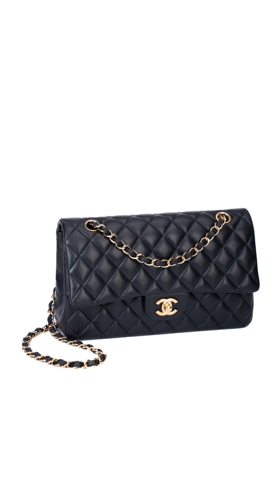 Chanel Classic Double Flap Bag – Sort Lammeskinn med Gullfarget Hardware